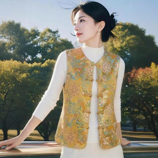 

Spring & Autumn Chinese-Style Retro Vest for Middle-Aged & Elderly Women - Plus Size, Loose Fit 5XL жовтий