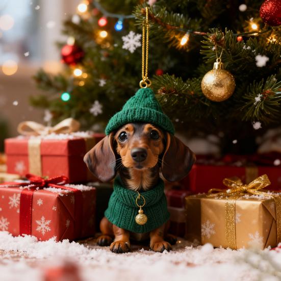 1/7Pcs Christmas Acrylic Dachshund Hanging Decoration Car Rearview Mirror Xmas Tree 2D Flat Santa Hat Dog Hanging Ornament Holiday Party Pendant