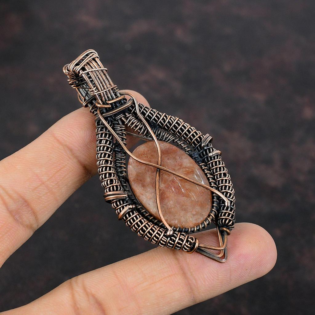 Sunstone Gemstone Copper Pendant Wire Wrapped Pendant Rainbow Moonstone Handmade Pendant Anniversary Gift Wire Wrapping Sunstone Jewelry