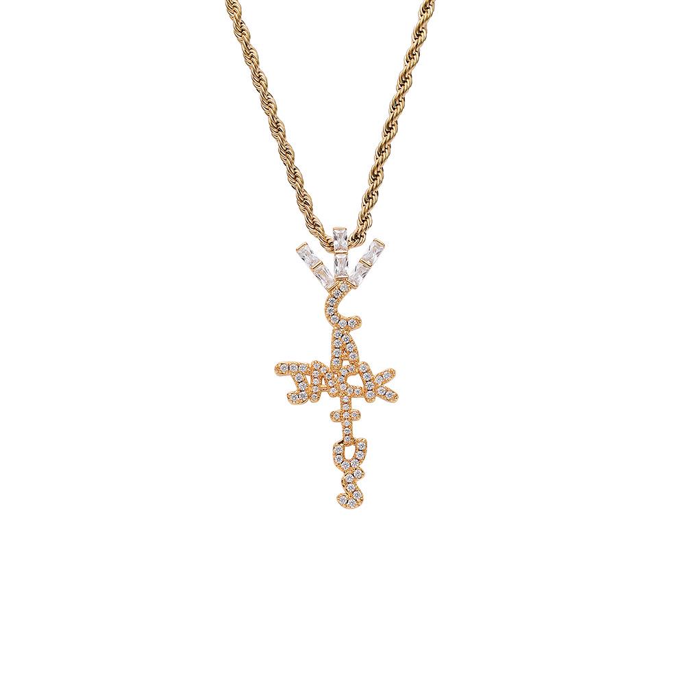

European American Copper Zircon Cross Pendant Necklace