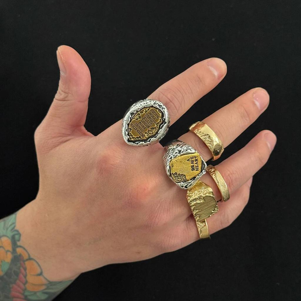 SHIXIN 6Pcs/Set Hip Hop Irregular letter Open Ring for Men 2026 New Trendy Goth Adjustable Chunky Ring Grunge Jewelry Steampunk