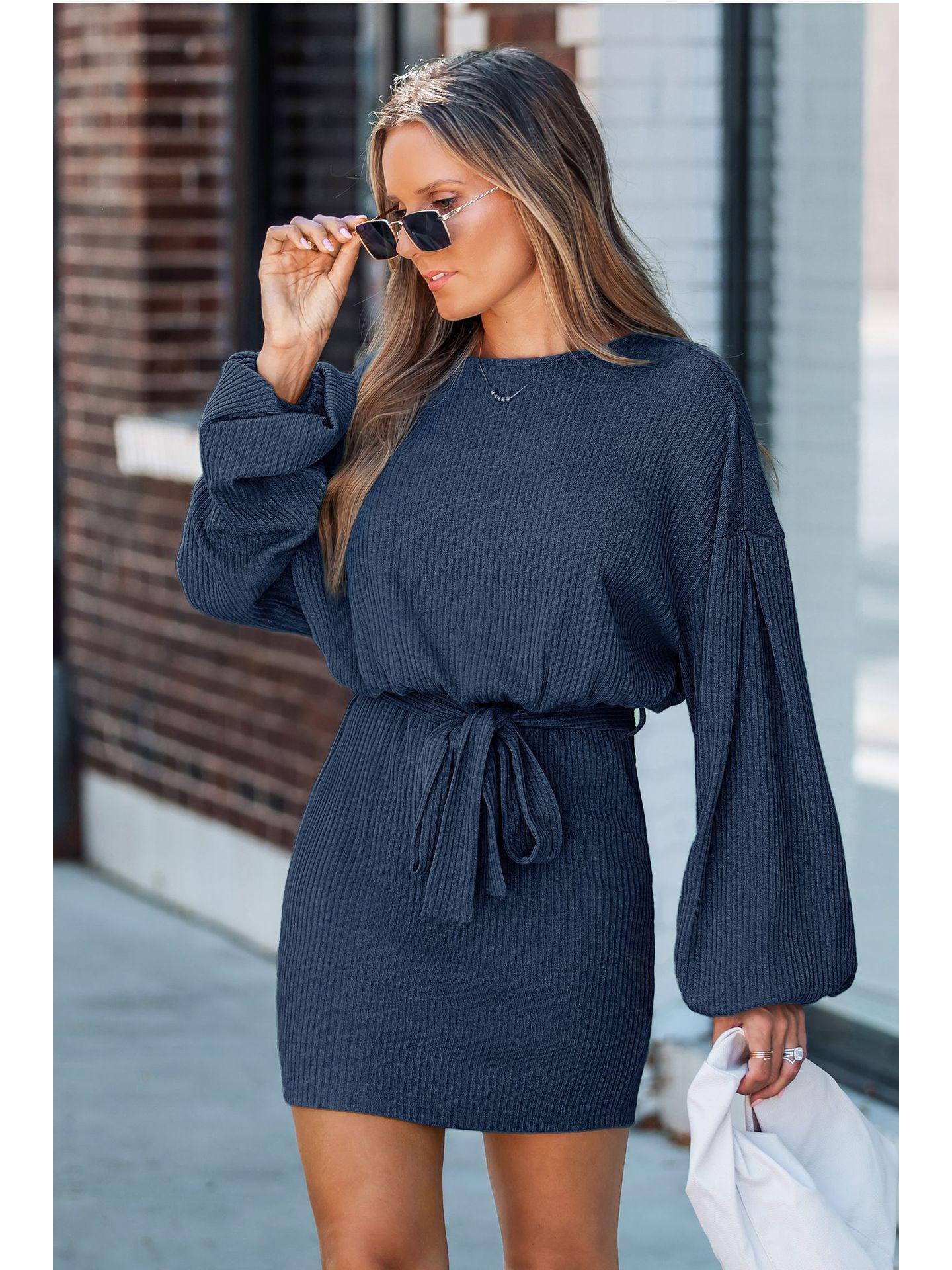 

2026 Women’s Ribbed Knit Belted Dress - Spring/Autumn Collection XXL