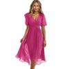 Ladies' Casual And Fashionable Solid Color V-neck Waist Cinching A-line Zipper Dress