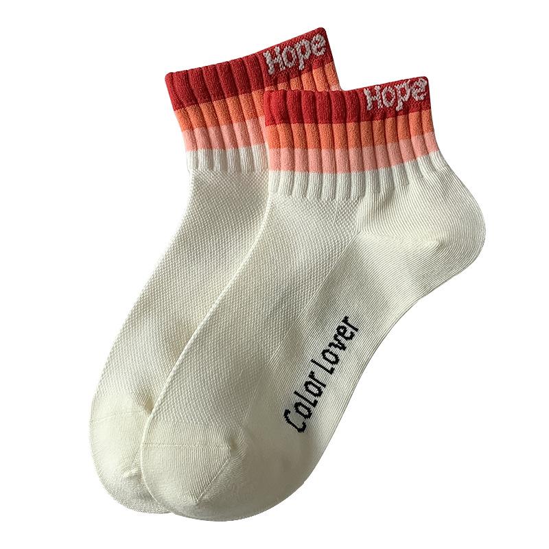 Boat Socks for Women Spring and Summer, Thin Short Cotton Socks, Color-blocking Mesh Socks, Women's Sweat-absorbing Boneless Socks