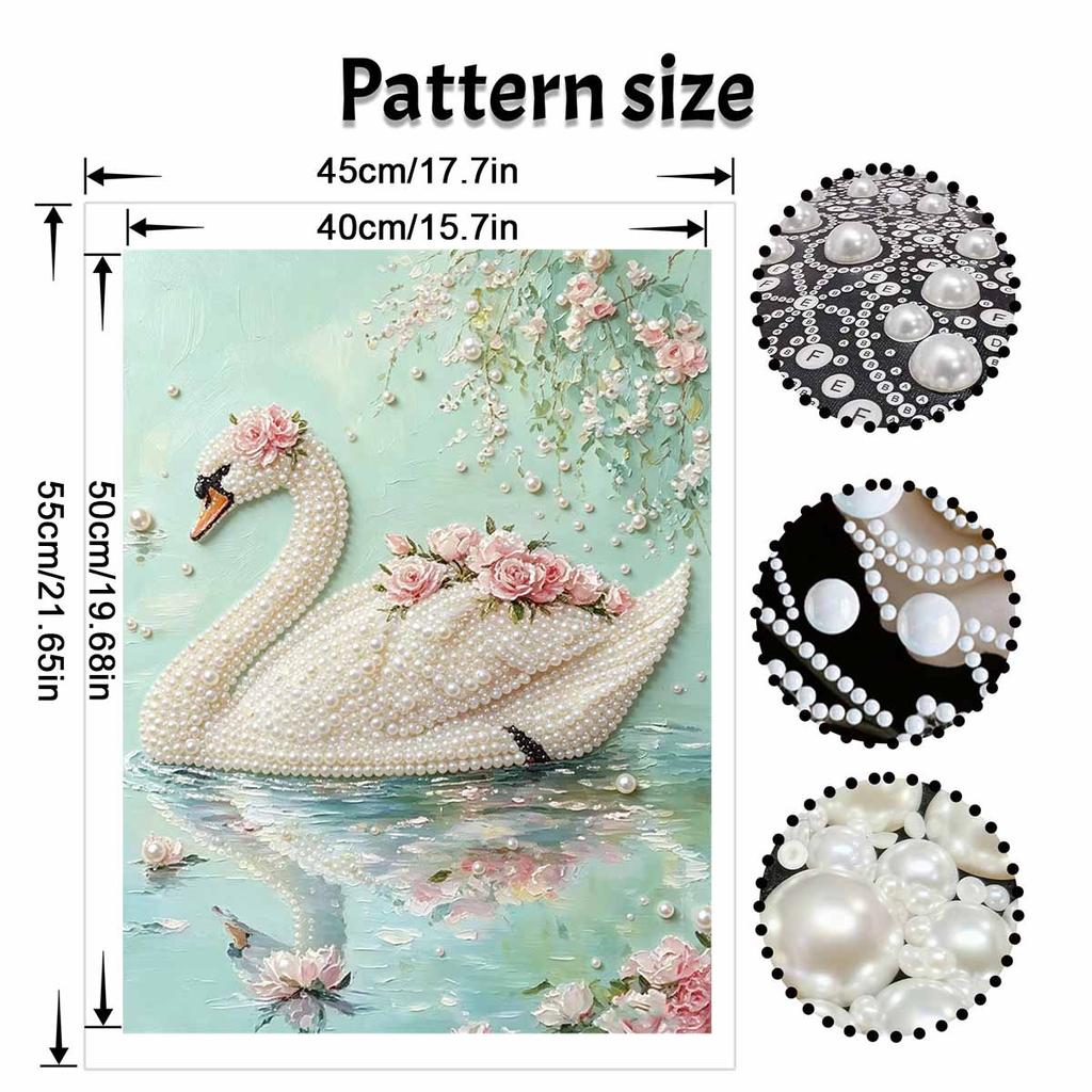 Easy DIY Framed Pearl Bead Painting Kit with Elegant Swan and Floral Pattern 3D Sparkling Canvas Art for Home Decoration Gift Idea