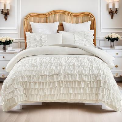 WOSTAR Lotus Leaf Lace White Princess Style Duvet Cover 220x240 Couple Luxury Double Bed Bedding Set Twin Full Queen King Size