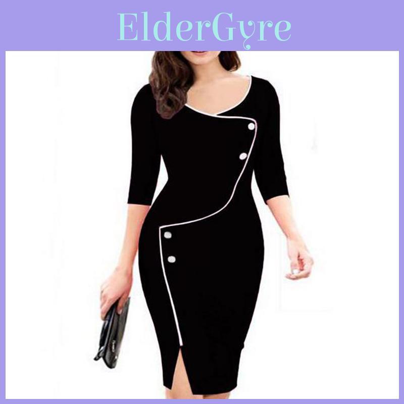 Premium Quality Womens Vintage Elegant Casual Dress With Stylish 3/4 Sleeves