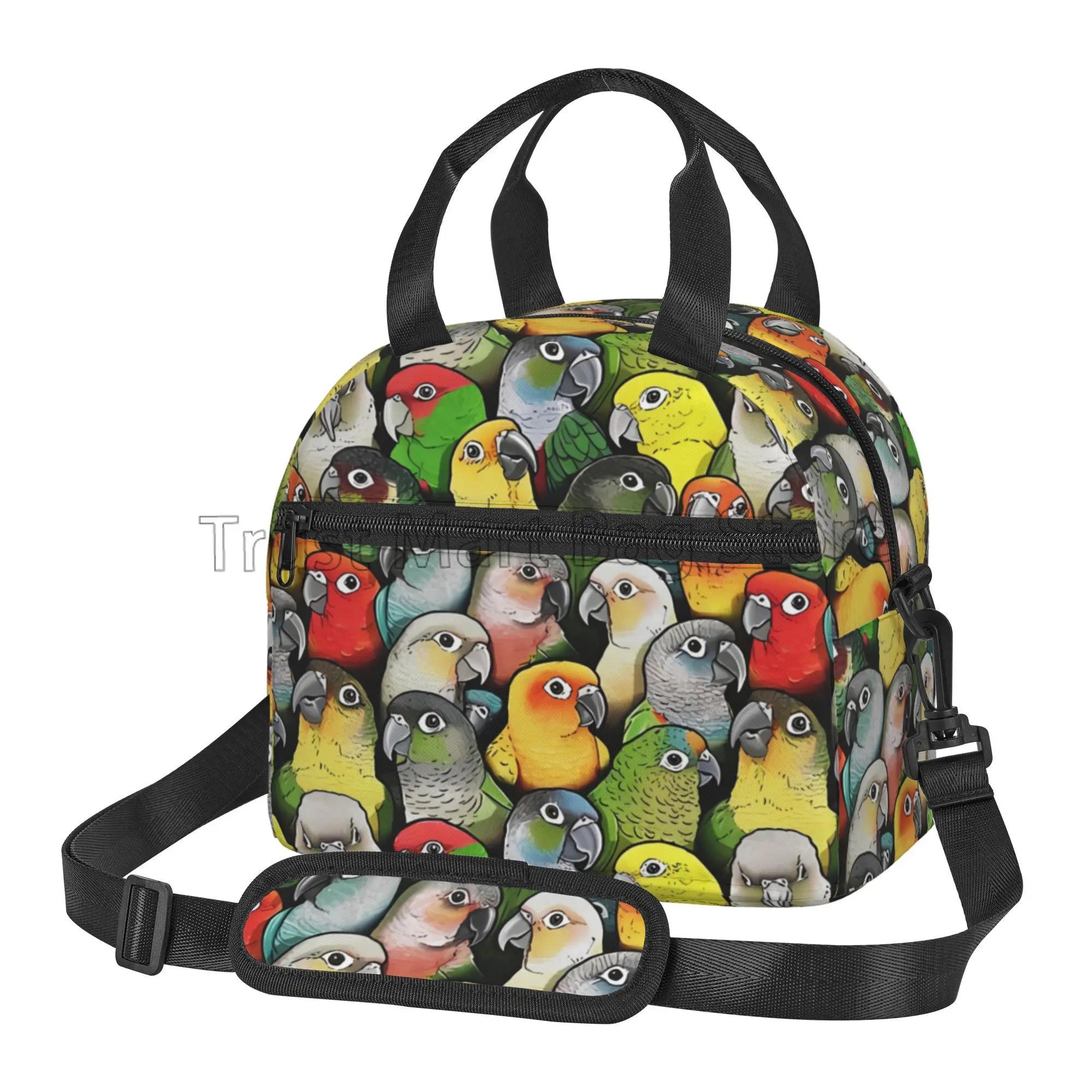 

Cute Parrots Insulated Lunch Bag for Women Kids Reusable Portable Cooler Thermal Bento Tote Bags with Adjustable Shoulder Strap