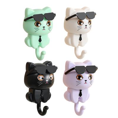 1/2PCS Cute Cat Hooks Self Adhesive Kitten Hook Key Hangers with Sunglasses Adhesive Coat Hooks Key Holder for Wall Decorative