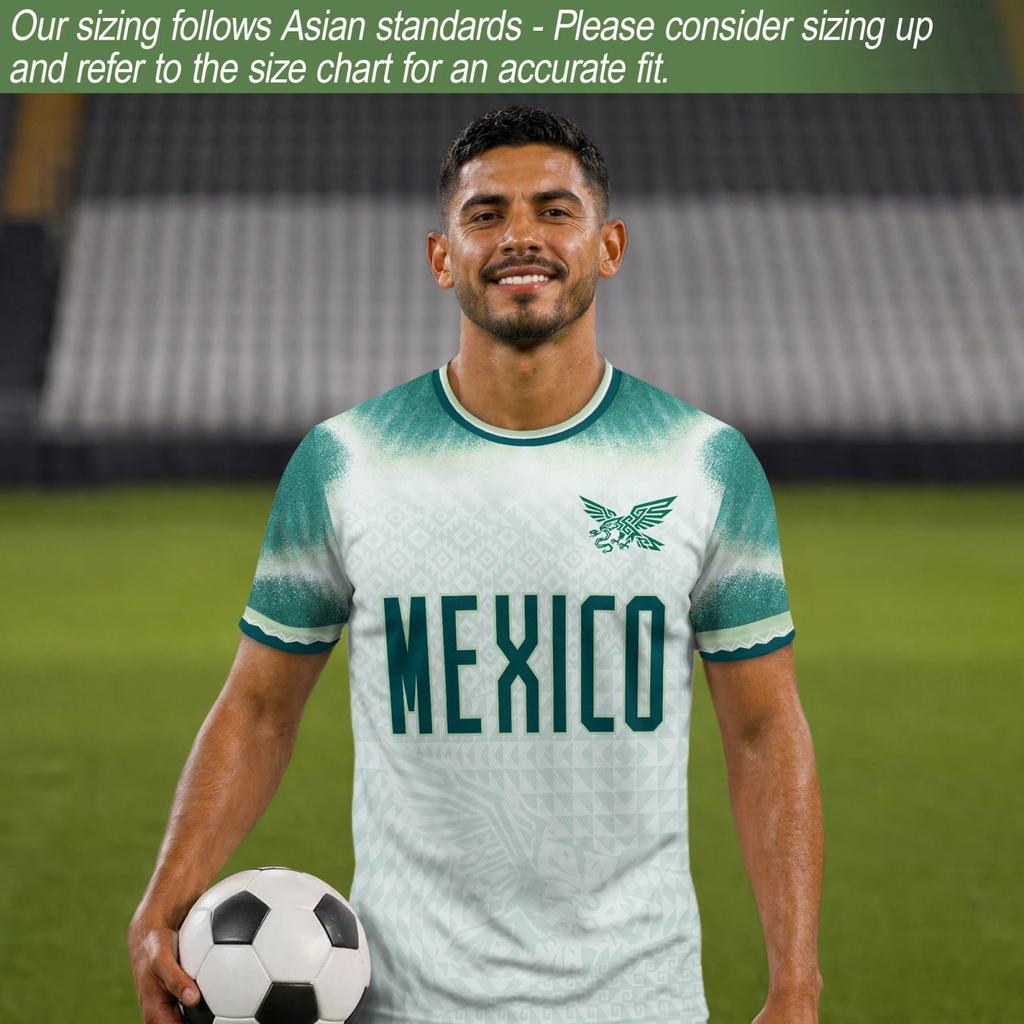 Men's Casual Soccer Jersey Short Sleeve Top Featuring Mexico Themed Graphic Print Lightweight Breathable Fabric Comfortable Fit
