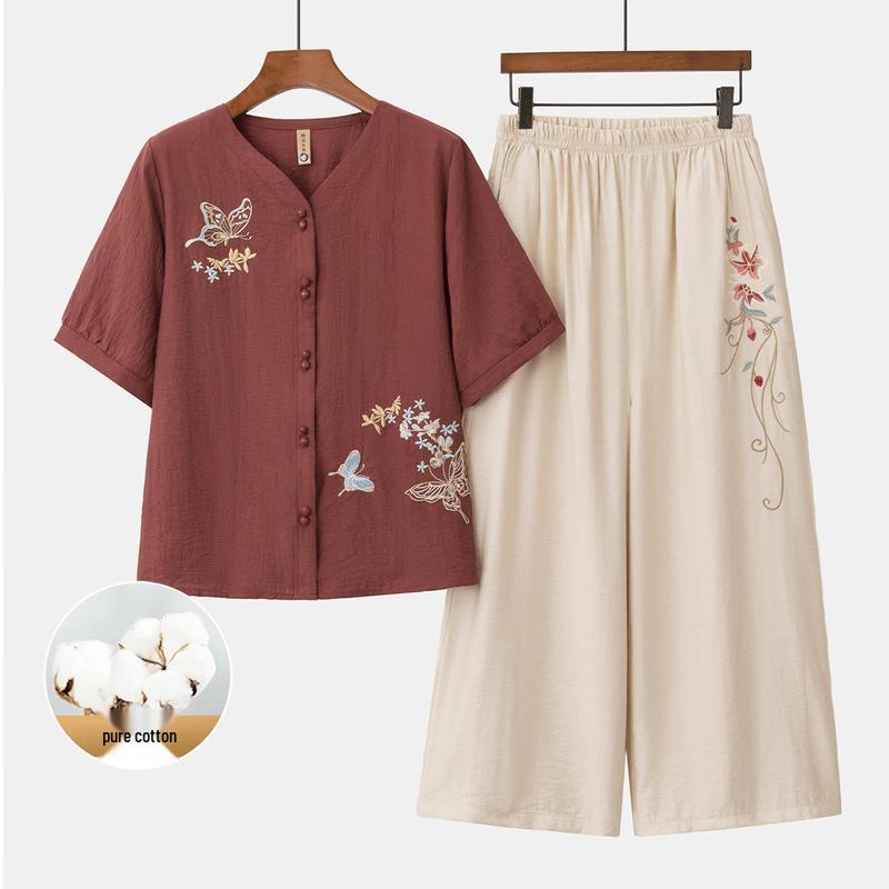 Datang Furen New Chinese Style Embroidered Cotton Two-Piece Set for Mothers