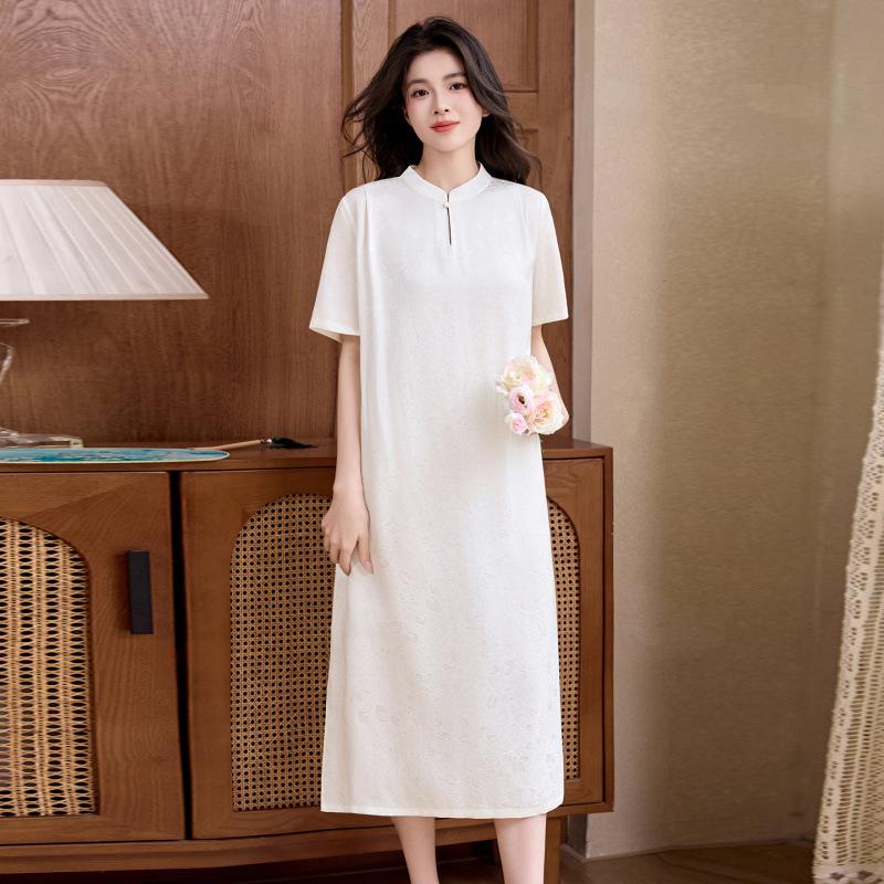 Hualuo Silk Dress Fashion Print Lace-up Waist Silk Dress Women's Split Mulberry Silk Dress