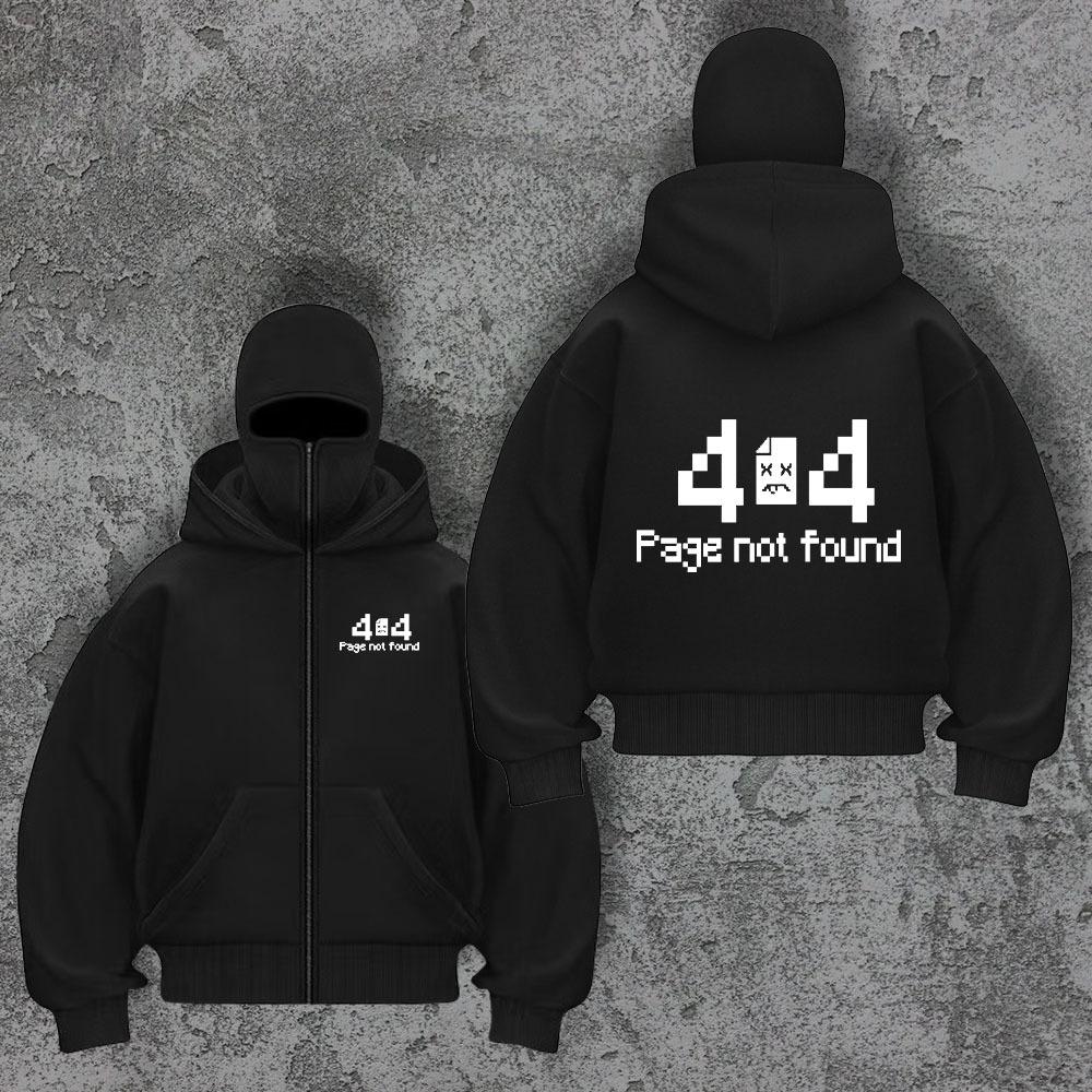 Oversized Street Style Hooded Sweatshirt, Face Mask, Ninja 404, High-end Hoodie Zipper Not Found