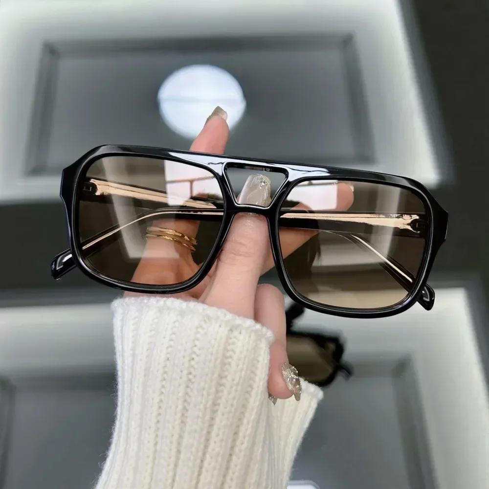 New Square Double Beam Pilot Sunglasses, Personalized Trendy Multi-color Shades for Driving Cycling Tourism Street Photography Outdoor Eyewear