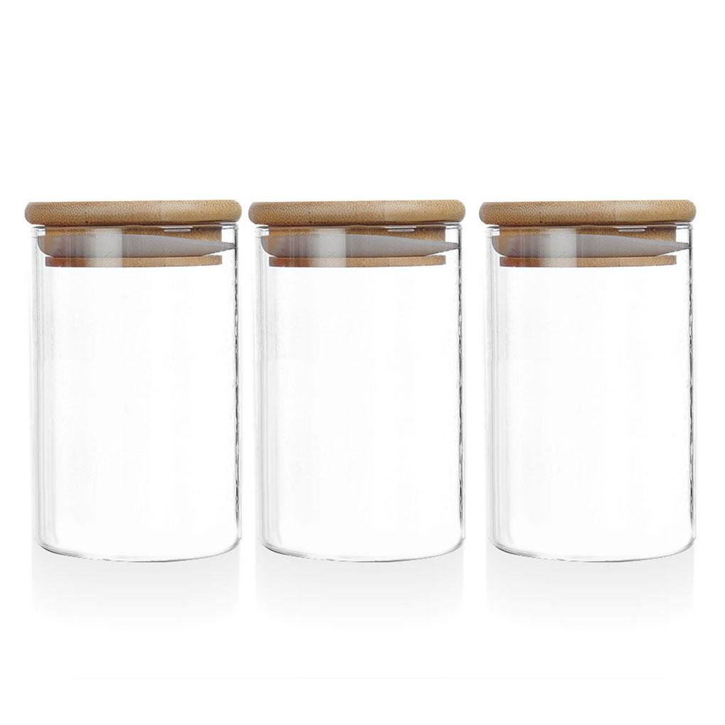 

Pack of 3 Glass Jars Sealed Candy Cookie Storage Home Dining Kitchen Flour Coffee Bean Container Cans with Bamboo Lid