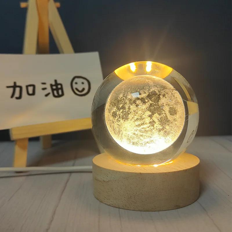 Engraved Crystal Ball Night Light with Wooden Base - Perfect Gift for Valentine's Day and Anniversary Galaxy Light
