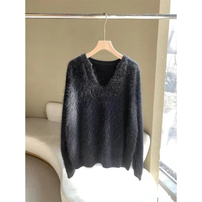 Withdrawal autumn and winter new milk huhu gentle soft waxy blue mohair sweater knitted cardigan jacket