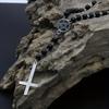 Rosary Necklace Gothic Inverted Cross Pendant Pagan Mysterious Silver Color Star Charm, Personality Neck Jewelry