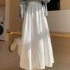 Women's Summer White High-Waisted A-Line Slimming Mid-Length Ruched Elegant Long Skirt