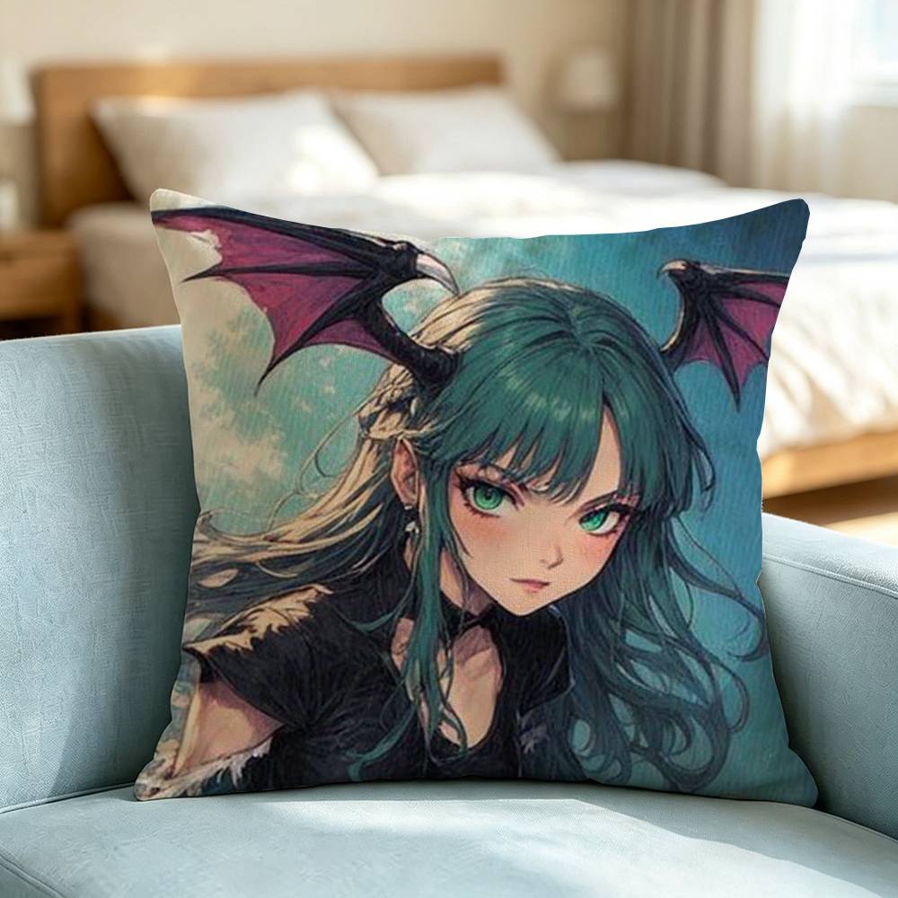 Darkstalkers Morrigan-N Aensland Pillow Case Square Double-Sided Sofa Cushion Cover Bedroom Bedside Pillow Gift
