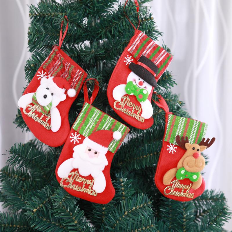 Grote Capaciteit Kerst Gebreide Sokken Geborduurde Streep Kerstsokken Kat Klauw Opknoping Ornamenten Kerstboom Hanger