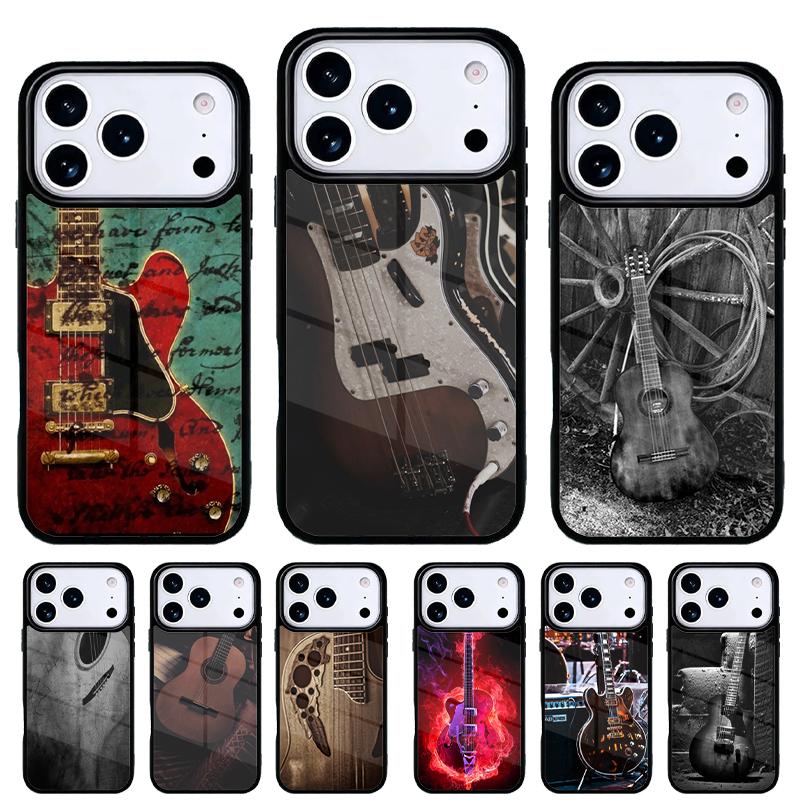 Vintage Music Guitars soft Phone Case for iPhone 17 Air 16e 15 14 13 Pro Max Back Cover for 12 11 Pro Coque