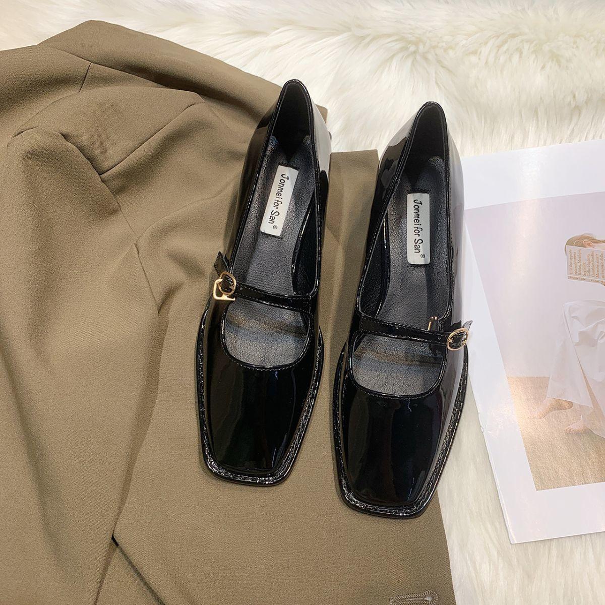 

French soft leather Mary Jane thick heel single shoes women s new models are absolutely unique, foreign and versatile, retro commuter soft-so 40 чёрный