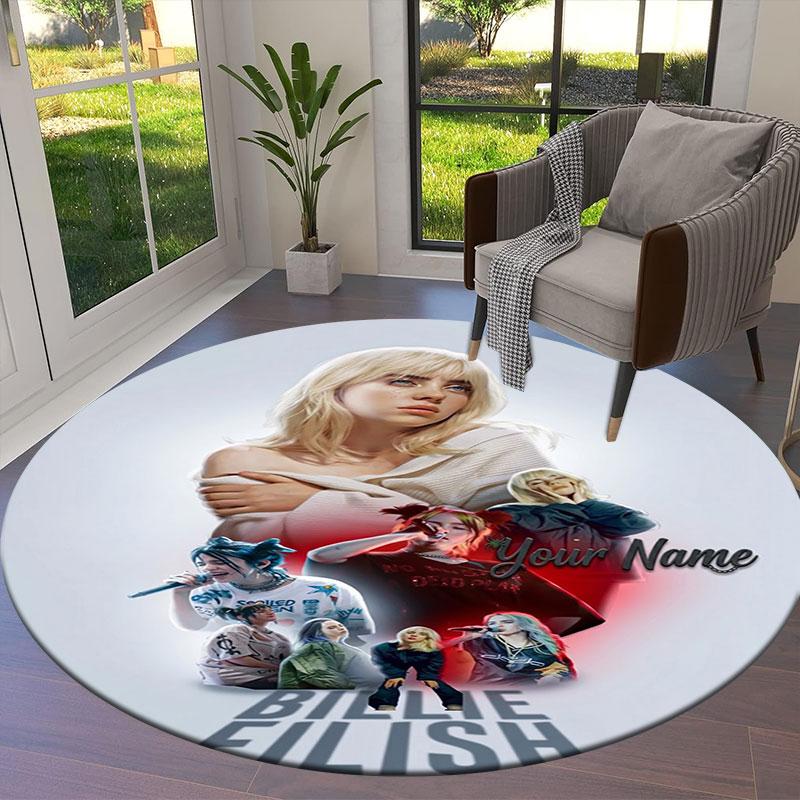 Billie Eilish Custom Name Round Area Rug,Carpet Rug for Living Room Bedroom Sofa Playroom Decor,Non-slip Floor Mat