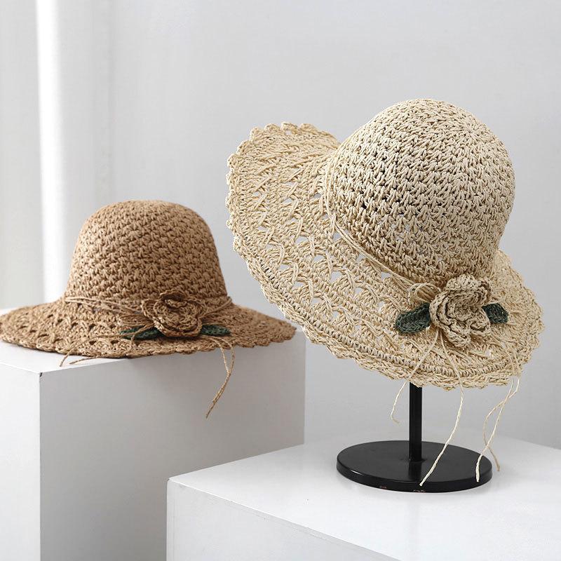 Beach hat hollow woven summer cool hat straw hat female sunshade flower foldable UV protection sun hat