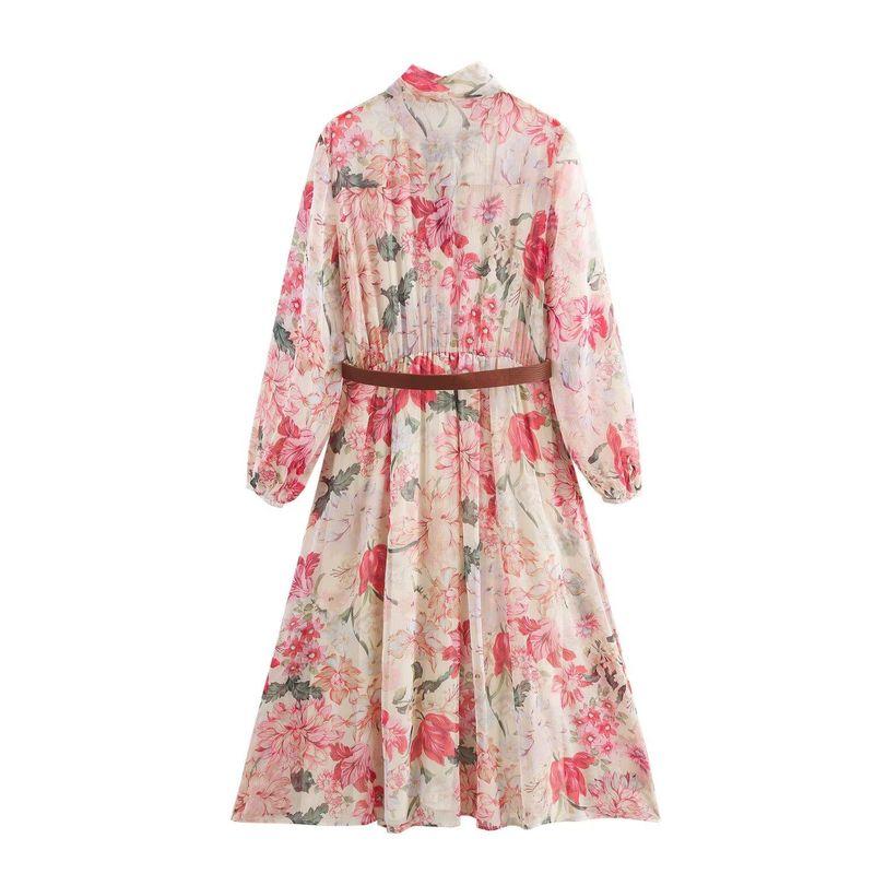 Jnleaog Spring New Arrival Women's Clothing Fashion Style Design Printing Series Belt Midi Skirt Dress 2507147