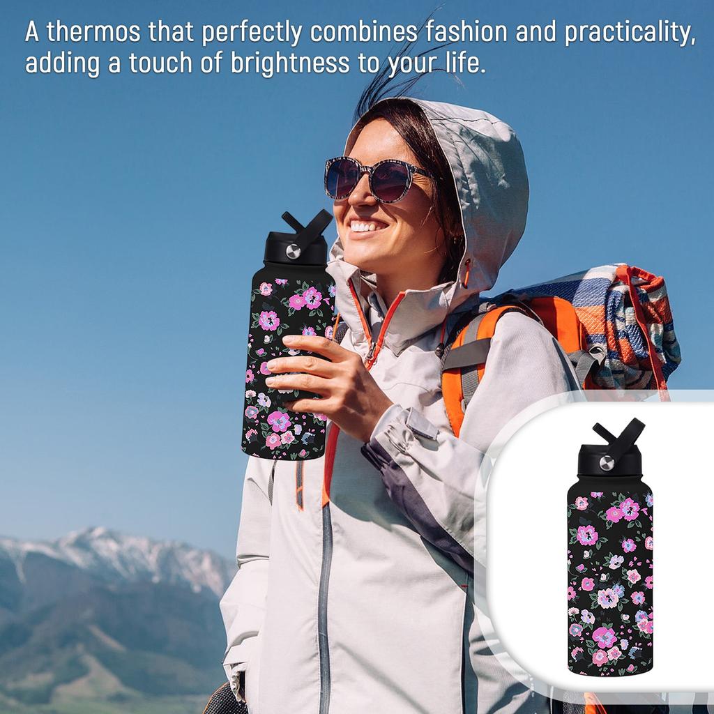 Sports Kettle Stainless Steel 1L Large Capacity Printed Large Mouth Insulated Cup Portable Handle Straw Water Cup