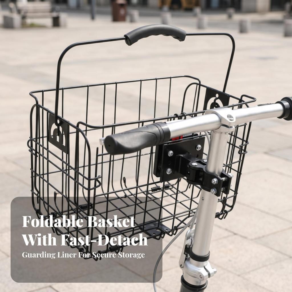Foldable Folding Bike Basket with Mounting Plate Heavy-Duty