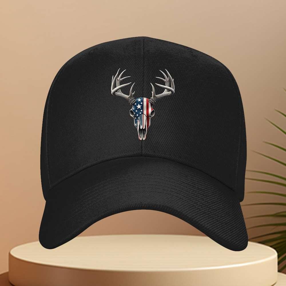 Hirschschädel Amerikanische Flagge Baseballkappe Verstellbar Unisex Outdoor Reise Modehut