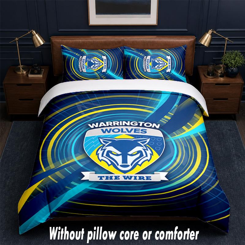 Warrington Wolves Design Bed Bedding Set 1 Duvet Cover + 2 Pillowcases Soft Breathable Household Bed Linens