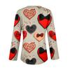 Damen Valentinstag Liebesherz Print Mode Lässig Langarm V-Ausschnitt Knopfhals Oberteil