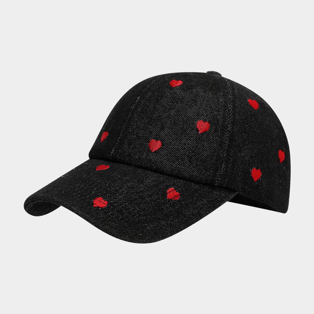 Love Heart Embroidered Denim Baseball Cap With Sun Protection For Casual Outdoor Wear