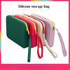 Solid Color Cosmetic Bag Portable Rectangle Silicone High Capacity Coin Purse Headphone Bag Small Item Bag Stationery Bags Women