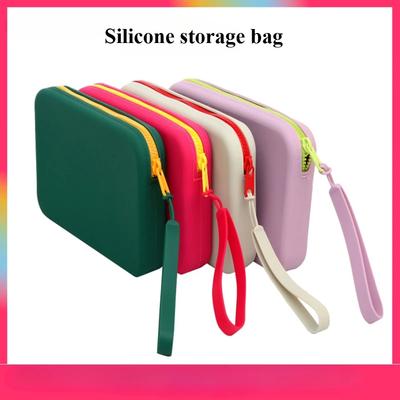 Solid Color Cosmetic Bag Portable Rectangle Silicone High Capacity Coin Purse Headphone Bag Small Item Bag Stationery Bags Women