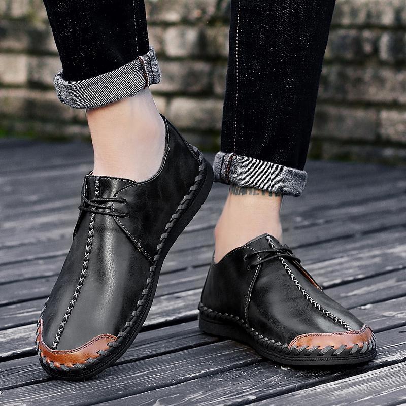 Fashion Fashionable High-quality Hand Sewn Leather Oxford Shoes Non Slip Soles Business Office Casual Shoes Mens Commuting Driving Shoes
