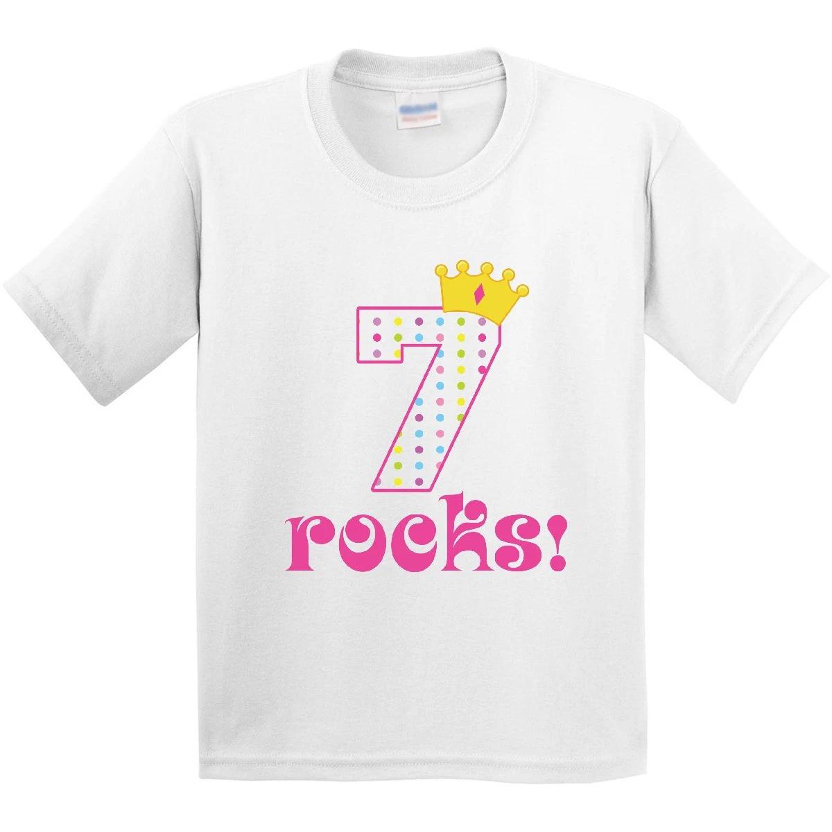 Inktastic 7th Birthday 7 Rocks Girls Youth kids boys T-Shirt Year Old Childs Clothes Cute 150