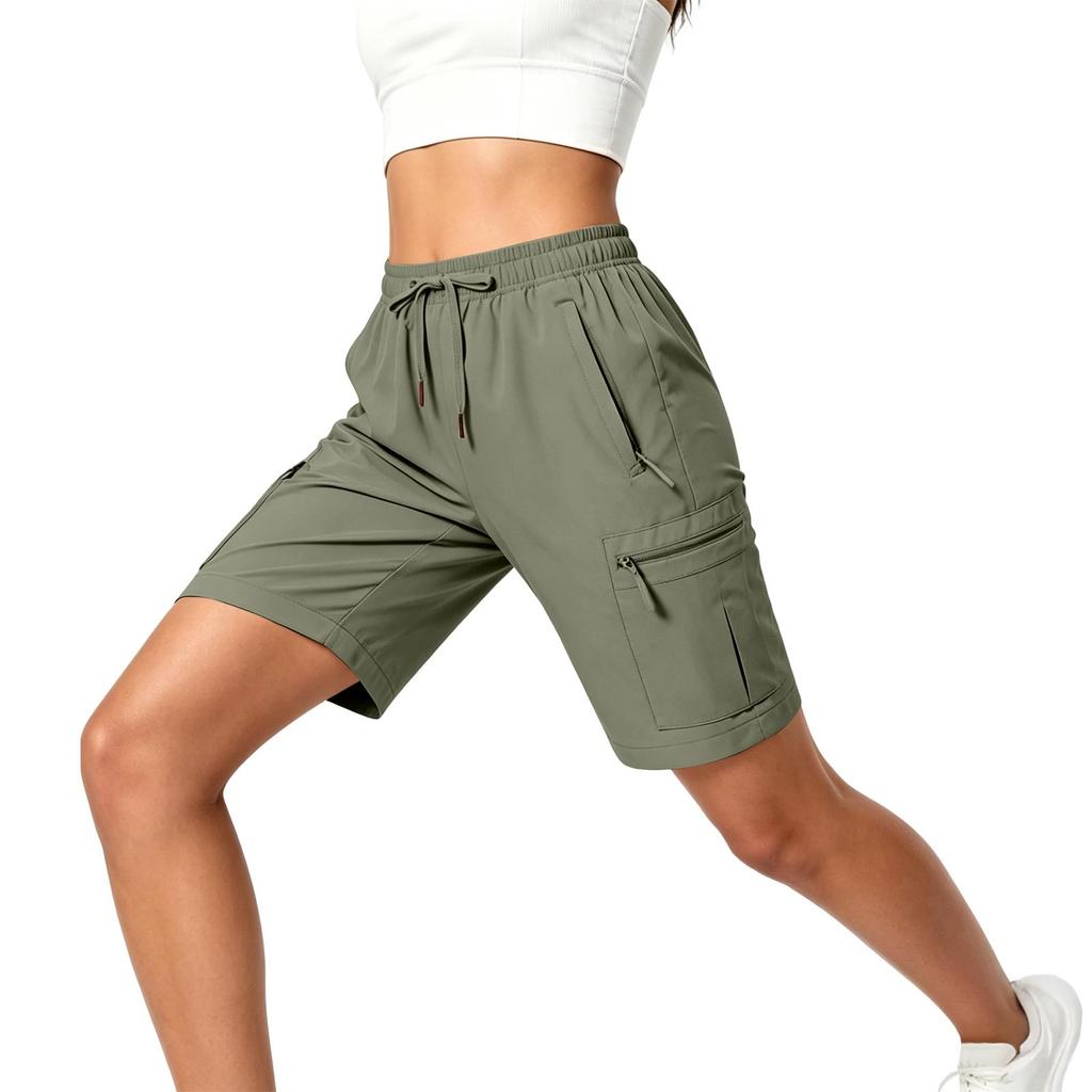 Pantalones Cortos Deportivos Ligeros para Mujer para Senderismo, tipo Cargo, de Secado Rápido, con Cintura de Cordón y Múltiples Bolsillos para Actividades al Aire Libre