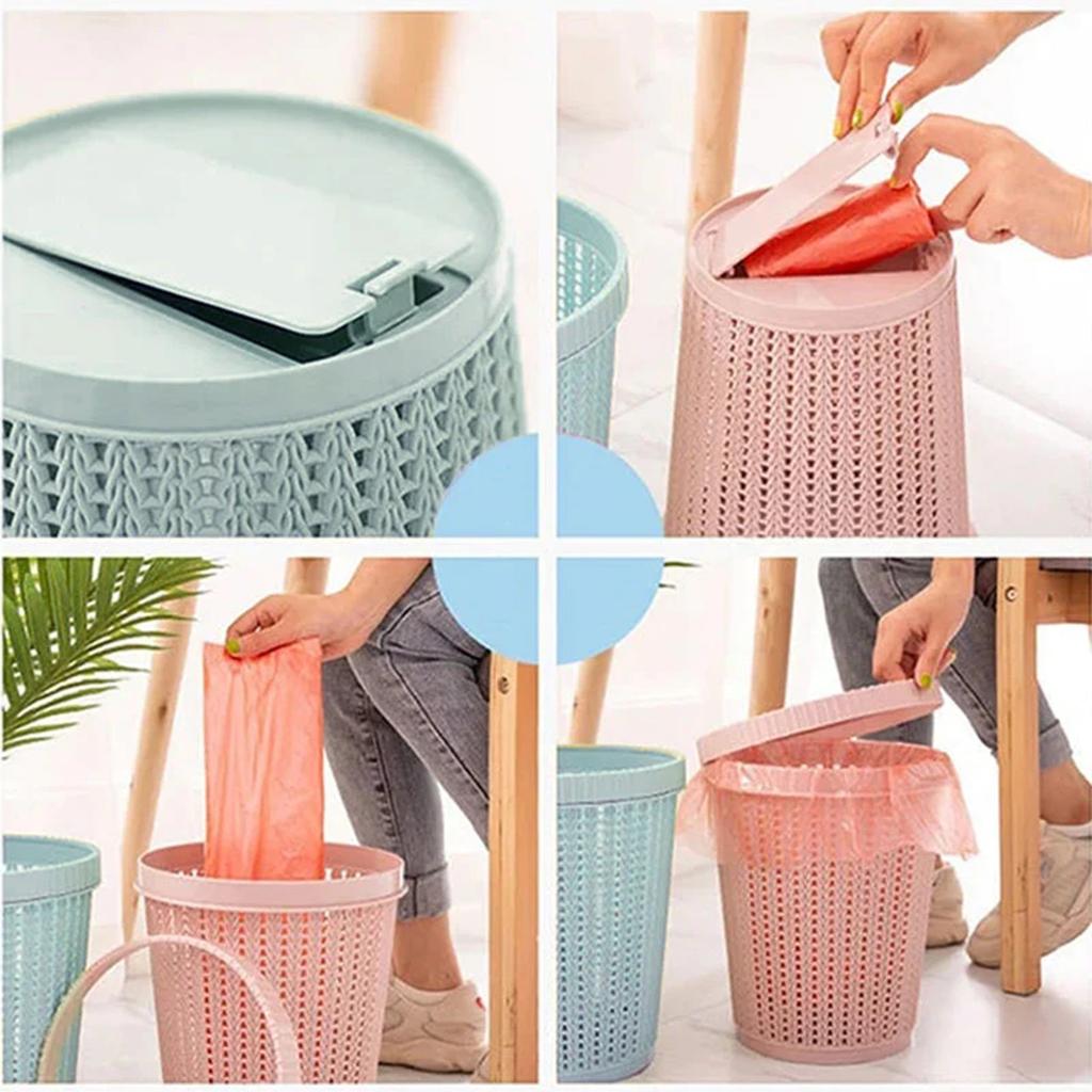 Cestino della spazzatura automatico con cambio sacchetto Cestino rotondo per rifiuti Cambio sacchetto automatico Sacchetto Cestino per rifiuti in rattan Cestino per la spazzatura Mantiene le mani pulite