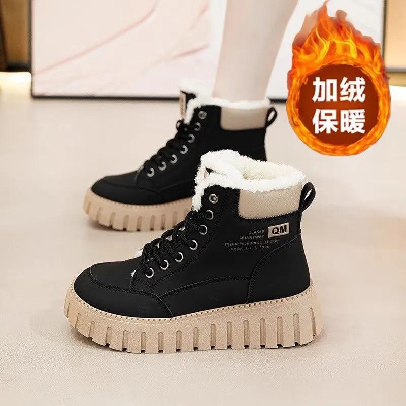 2025 autumn and winter new versatile velvet cotton shoes women's shoes British style Martin women's boots short boots platform snow boots
