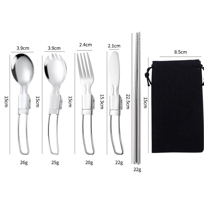 5Pcs 304 Stainless Steel Folding Cutlery Set Portable Reusable Metal Knife Fork Spoon Camping Tableware for Outdoor Picnic