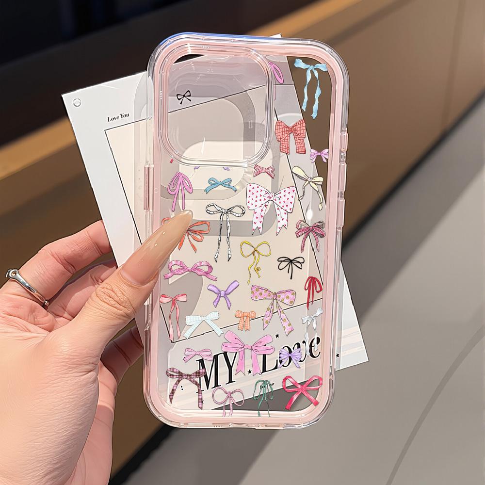 Colorful Bowknot Phone Case For iPhone 17 16 15 14 13 12 Pro Max 17 Air Shockproof Candy Color Frame Clear Bumper Back Cover