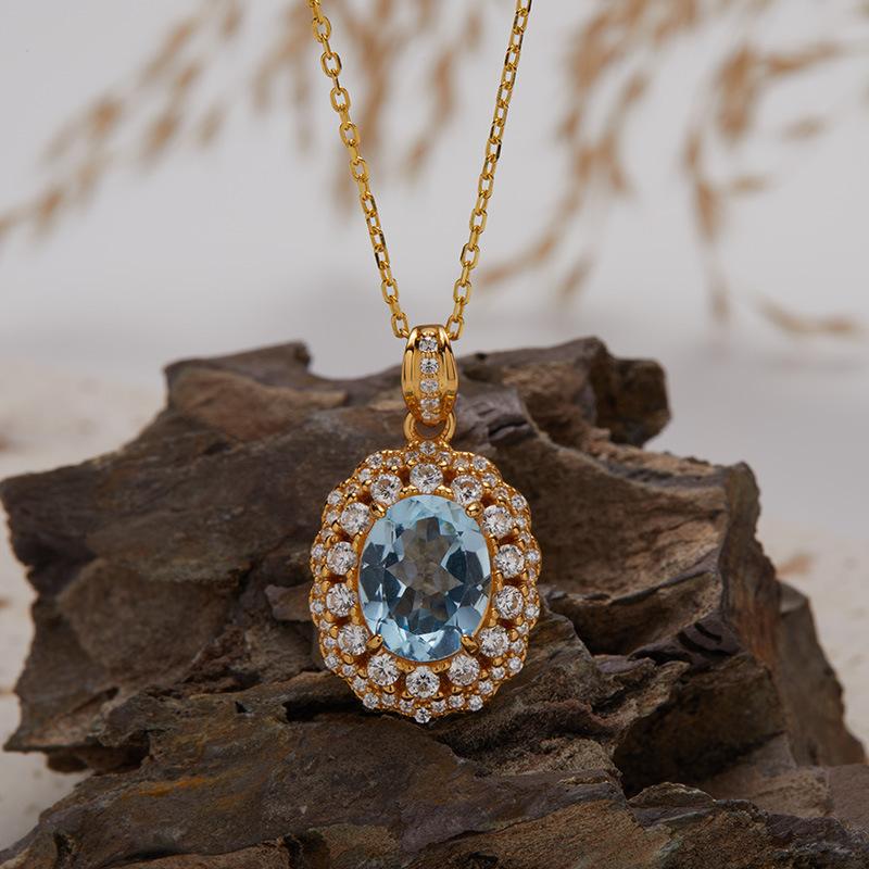 S925 Sterling Silver Natural Amethyst Citrine Topaz Colored Treasure Necklace Women'S Light Luxury Fashion Sense