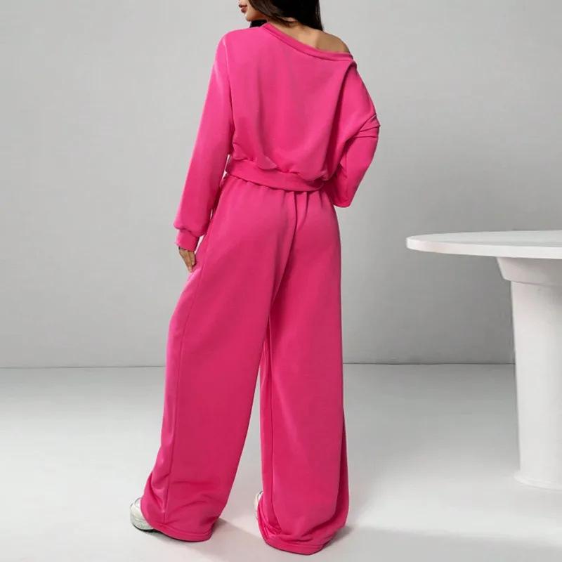 Women's Slim Fit One-Shoulder Crop Top and Casual Pants Set