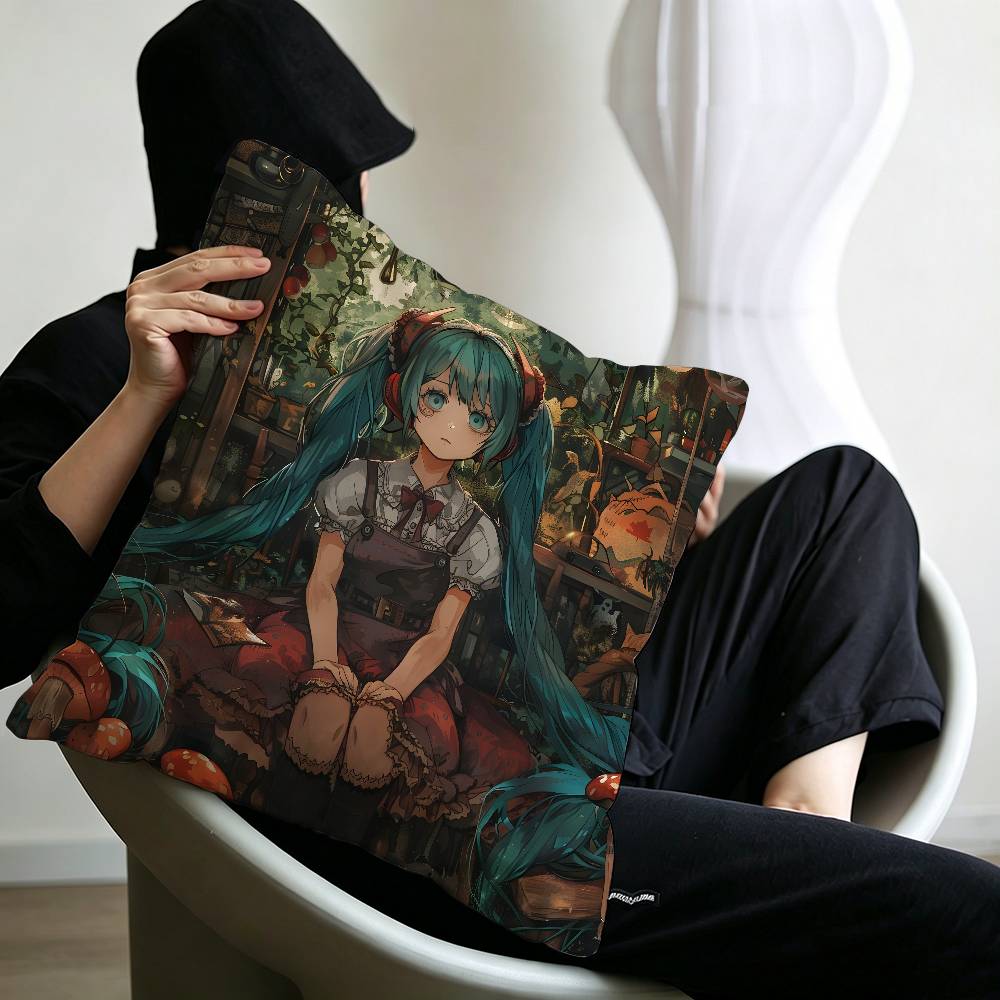 Classic Game Pillow Case Sofa Living Room Bedroom Headboard Backrest Cushion Square Cushion H-Hatsune Girl M-Miku Nap Time