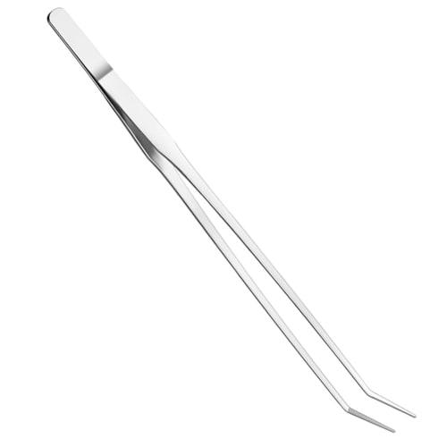 EDu Long Aquatic Plant Tweezers for Aquariums, Aquatic Plants, and Reptiles, 27cm Stainless Steel (Bent Tip, SUS430)