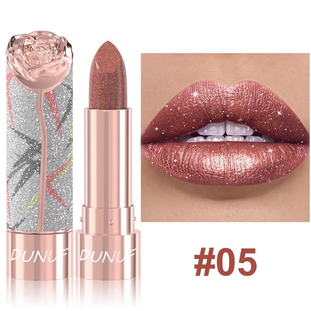Rossetto Perlato Metallizzato ad Alta Lucentezza per Donna Lucidalabbra Solido Impermeabile Resistente alle Macchie Lunga Tenuta Glitterato Rossetto Diamante